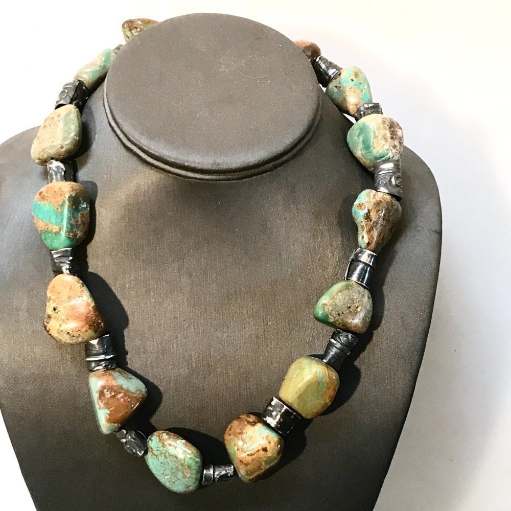 Crescent Valley Turquoise Chunky Necklace Sterling Silver Sustainable 925 - Picture 1 of 11